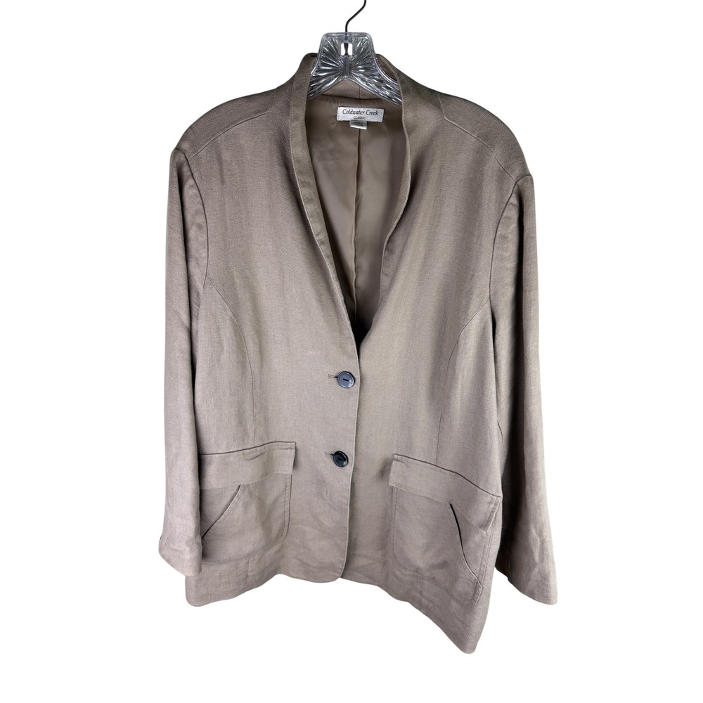 Coldwater Creek Classic Tan 100% Linen Blazer Stand Collar Jacket Womens PXL 18